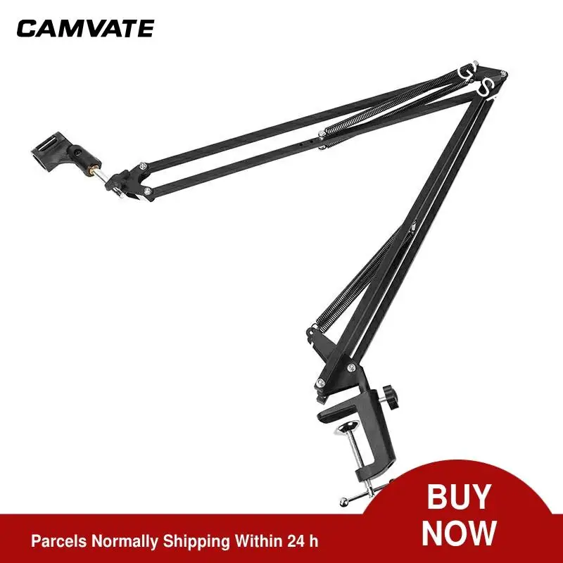 

CAMVATE Foldable NB-39 Microphone Stand Clip /Boom Arm/Adjustable Suspension Scissor Arm Stand With Table Mounting C Clamp Base