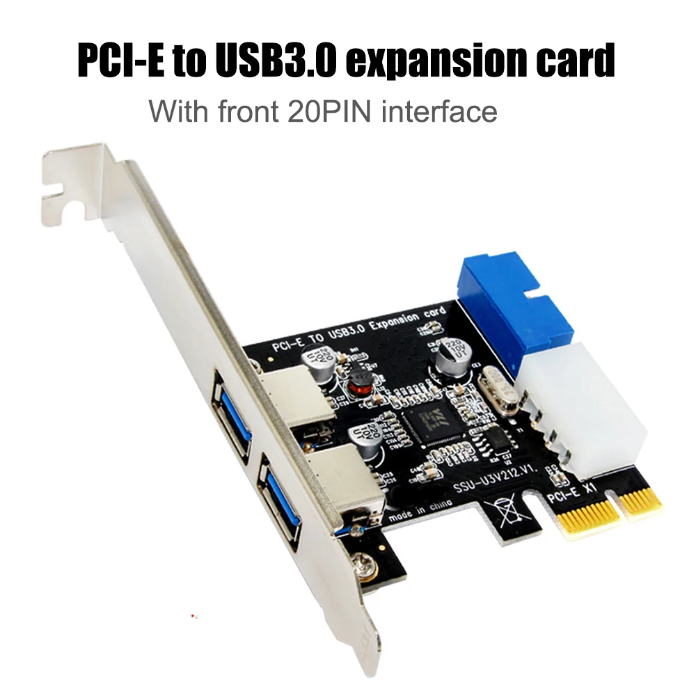 

USB 3.0 Extension Card PCI-E to 2 USB 3.0 Hub Port PCI Expansion Card Adapter with Front 20-PIN Interface Dropshipping