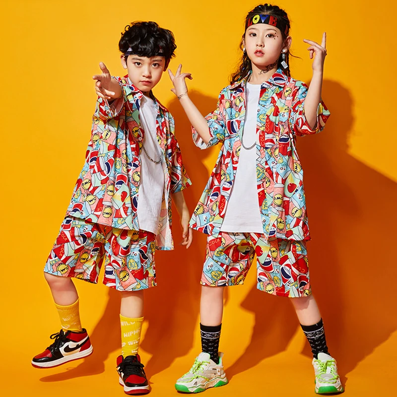 Детский уличный костюм в стиле хип хоп Рубашки с принтом граффити Брюки Детская
