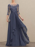 chiffon vestidos elegantes para mujer round neck elegant dresses for women robes de soir%c3%a9e three quarter sleeve