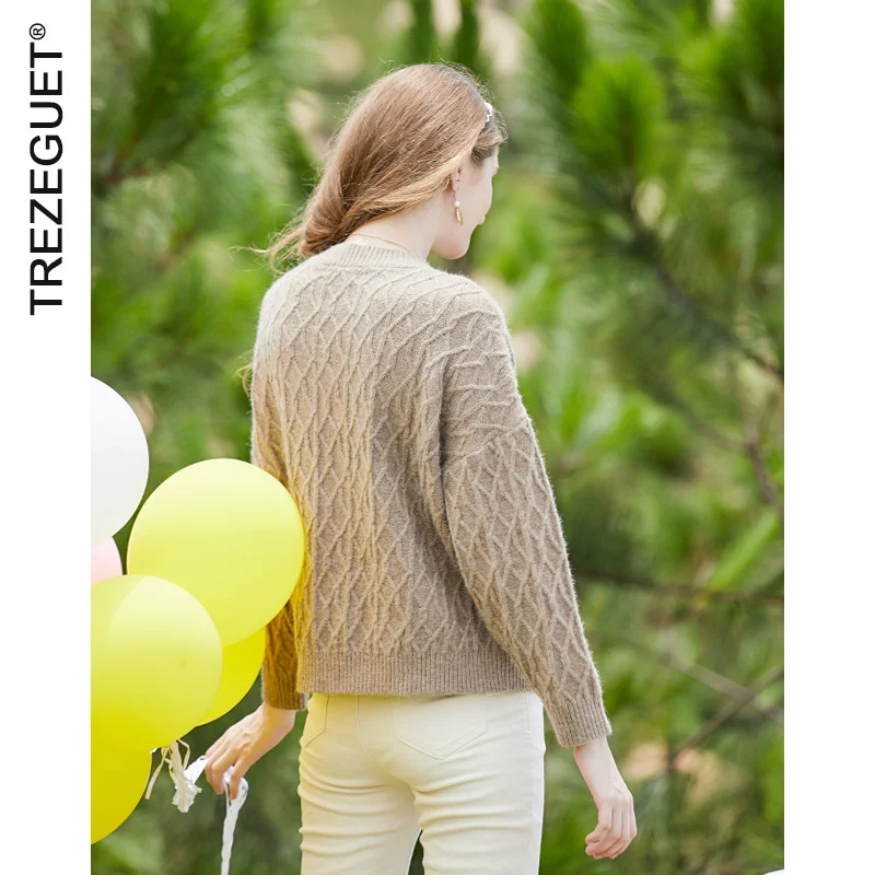 Женский кашемировый свитер с круглым вырезом Свободный пуловер узором в виде