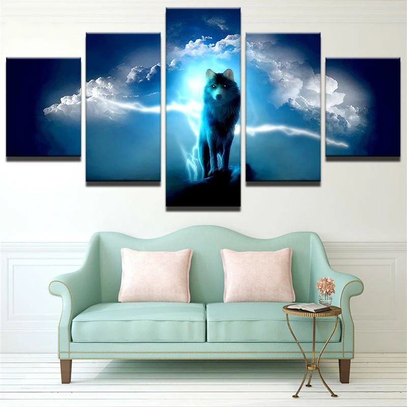 Печатная рамка Модульная картина большой холст 5 панель животное волк для
