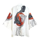 Кимоно мужское атласное с принтом в японском стиле, повседневный кардиган свободного покроя в стиле хип-хоп, белая уличная одежда для косплея, юката