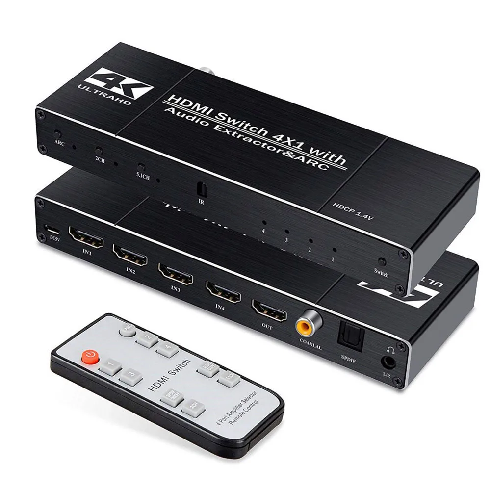 Hdmi матрица 4x2 4K при 60 Гц HDR 4 в 2 YUV 4: оптический сплиттер SPDIF + 3 5 мм аудиовыход HDMI
