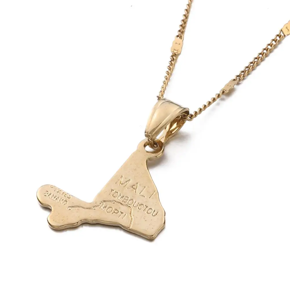 Цепочка Женская золотого цвета с подвеской в виде карты Мали | Украшения и