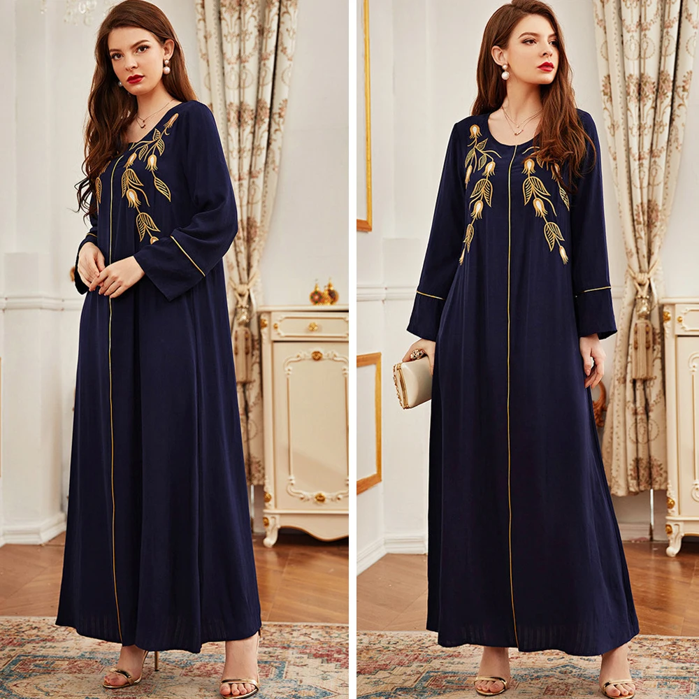 

New Muslim Women Abaya Dubai Kaftan Turkey Caftan Embroidery Maxi Dress Ethnic Robe Gown Islamic Clothing Eid Mubarak Djellaba