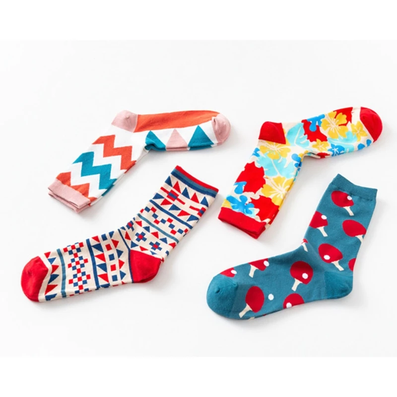 

Разноцветные носки в стиле Харадзюку для мужчин и женщин, винтажные геометрические Чулочные изделия в клетку и в полоску, с цветочным принт...