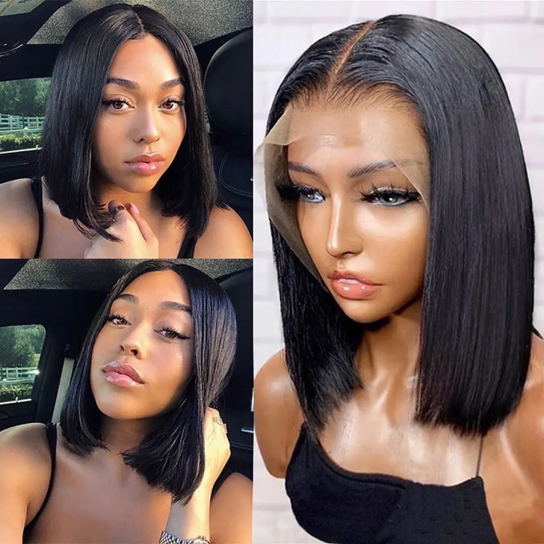 Короткие парики боб прямые фронтальные из человеческих волос на сетке для женщин