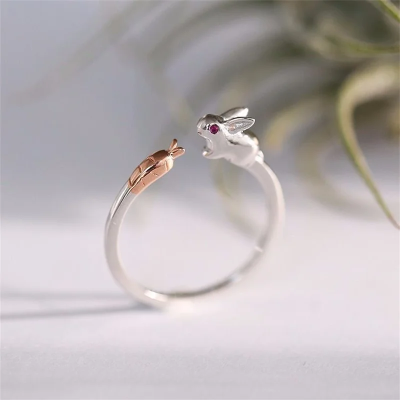 Корейский минимализм Модные кольца с милым кроликом съесть морковь для девочек