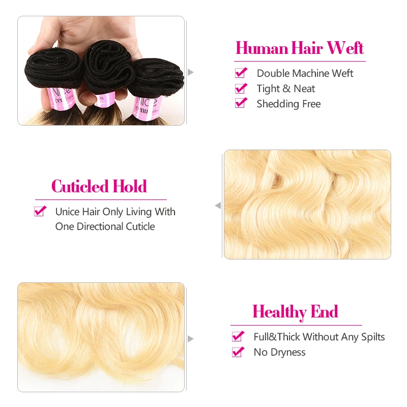 Бразильские человеческие волосы Unice 2 тона темные корни Омбре светлые 3 пряди с