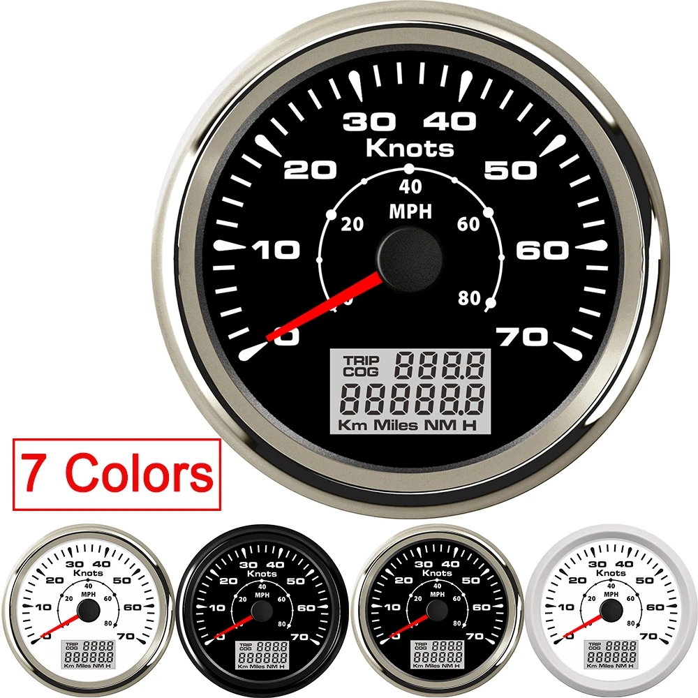 

GPS Speed Meter 85mm Digital LCD 70 Knots 40 MPH Speedometer Gauge fit Boat Car with 7 Colors Backlight Trip COG