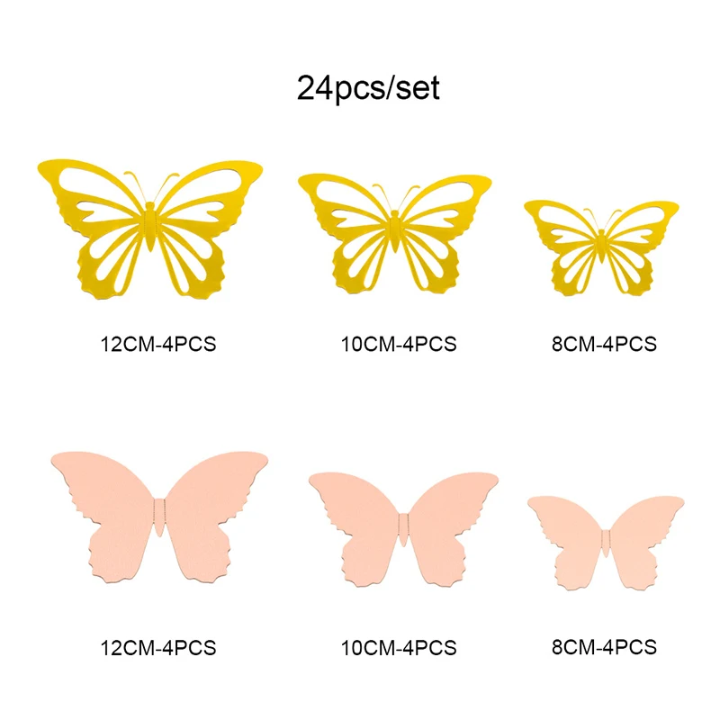 24 шт./лот двухслойные золотые полые бабочки с задней стенкой наклейки украшения