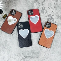 luxury heart shaped makeup mirror female hard case for iphone 11 12 pro max 7 8 plus xr x xs se 2020 leather phone cover fundas