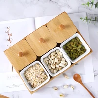 european style divided grid fruit snacks platter nut box with wooden tray tabletop candy food plate ceramic dessert bowl decor