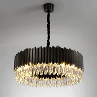 modern luxury crystal round black chandelier light led for living room kitchen island creative bedroom dining home fixtures