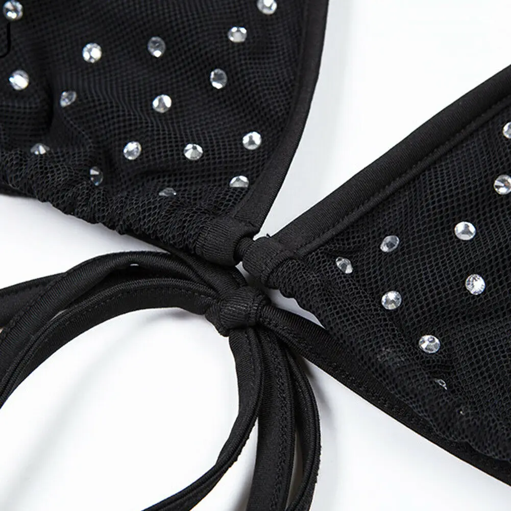 Женский комплект бикини сетчатый прозрачная в крупную сетку с блестками и