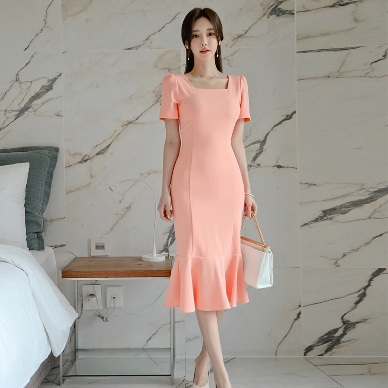 

2020 OL Occupation Woman Dress Korean Summer Dresses Female Sheath Pencil Vestidos New