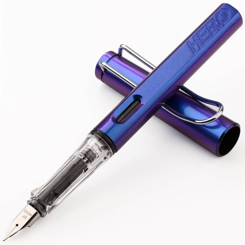 Герой 359 ручка перьевая мерцающая металлическая двухцветная пластиковая ручка с коррекцией осанки и стержнем EF/F с простым чехлом для школьных принадлежностей.