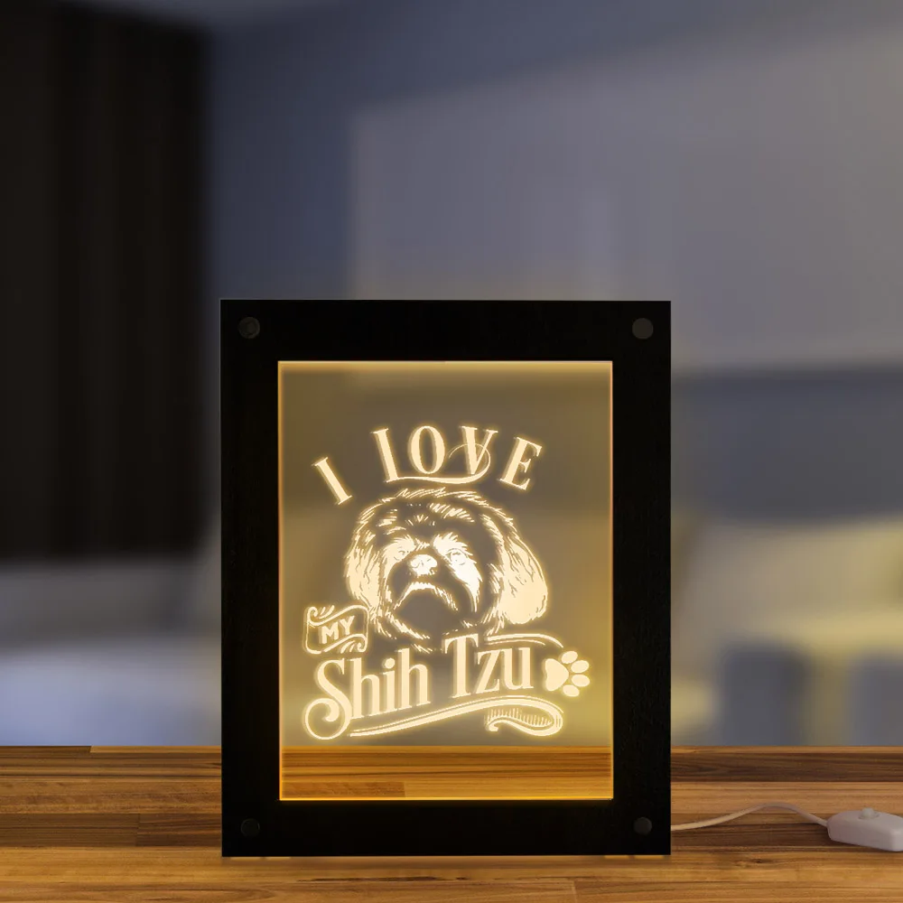 I Love My Shih Tzu китайский лев собака светодиодный свет текст фоторамка щенок ночник
