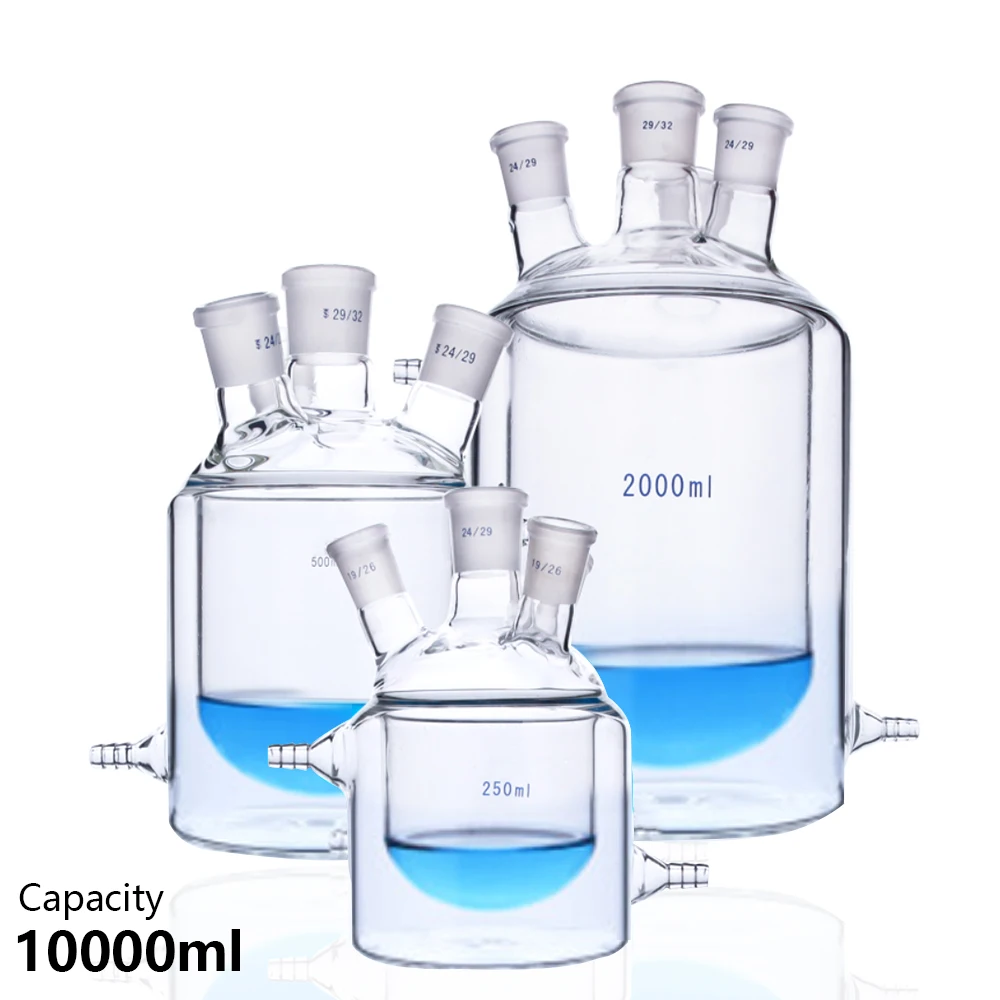 

Двухслойный реактор с четырьмя портами, 10000 мл, инструмент для химической реакции, жаккардовая реакционная бутылка, устойчивость к высоким температурам