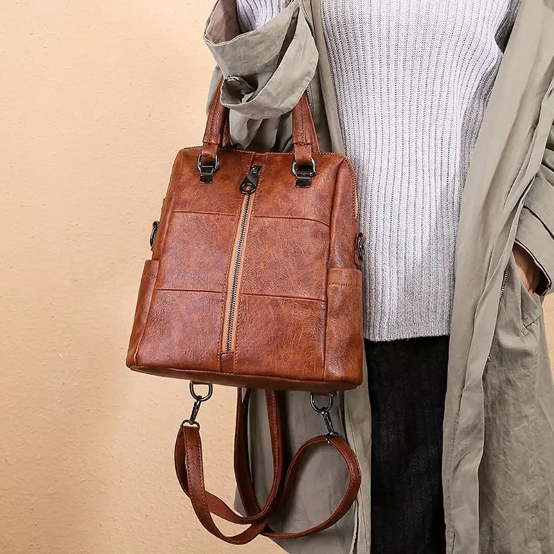 

Women Three Use Backpacks Vintage Female Shoulder Bags Soft Leather School Backpack Ladies Casual Travel Bags for Girls Mochilas