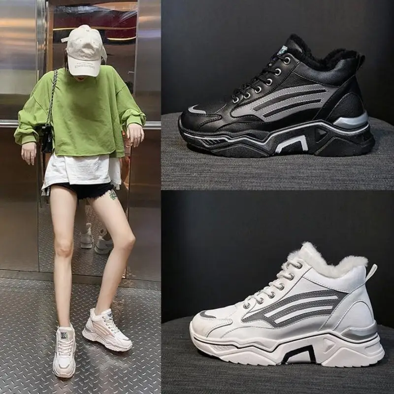 Женские кроссовки Сезон Зима Теплая Повседневная обувь на меху из