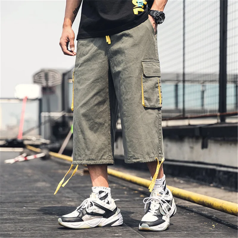 

Hip Hop Men Baggy Cargo Pants Calf Length Harem Pants Army Trousers Men Casual Loose Overalls Pants TechWear Moletom Masculino