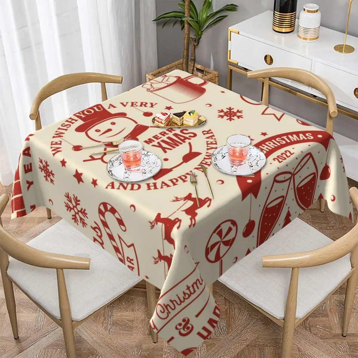 

Рождественская квадратная скатерть в клетку, маслостойкая устойчивая к царапинам скатерть с принтом для отеля, праздничный коврик