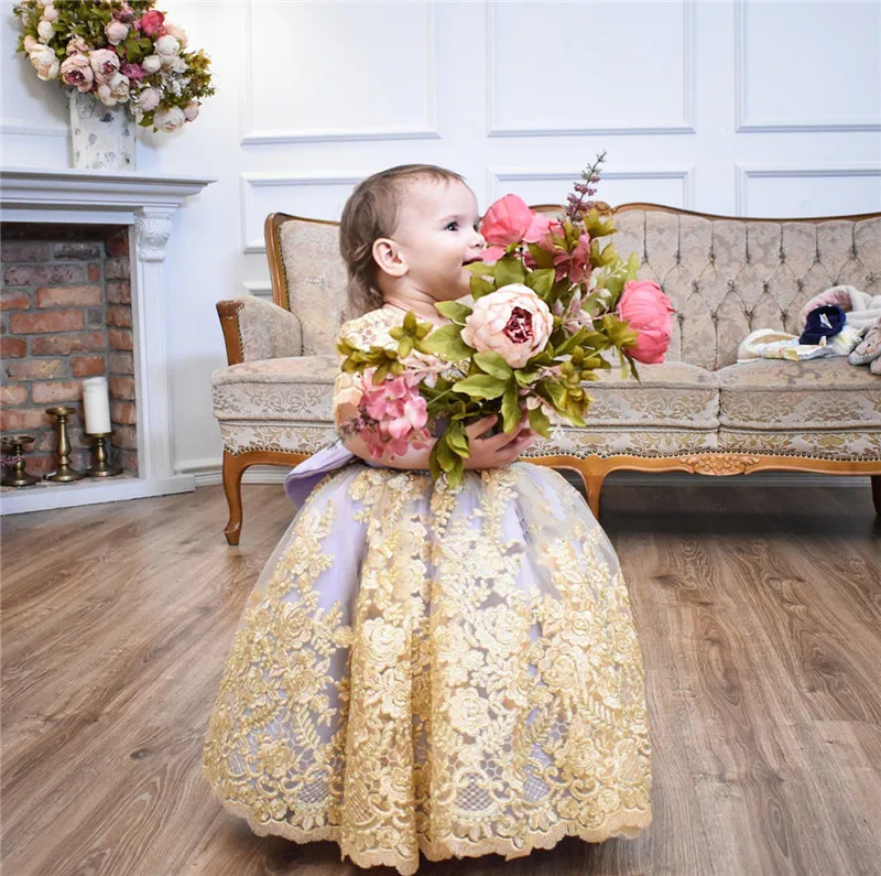 SexeMara золотистый кружевной топ пышное платье для маленьких девочек на день