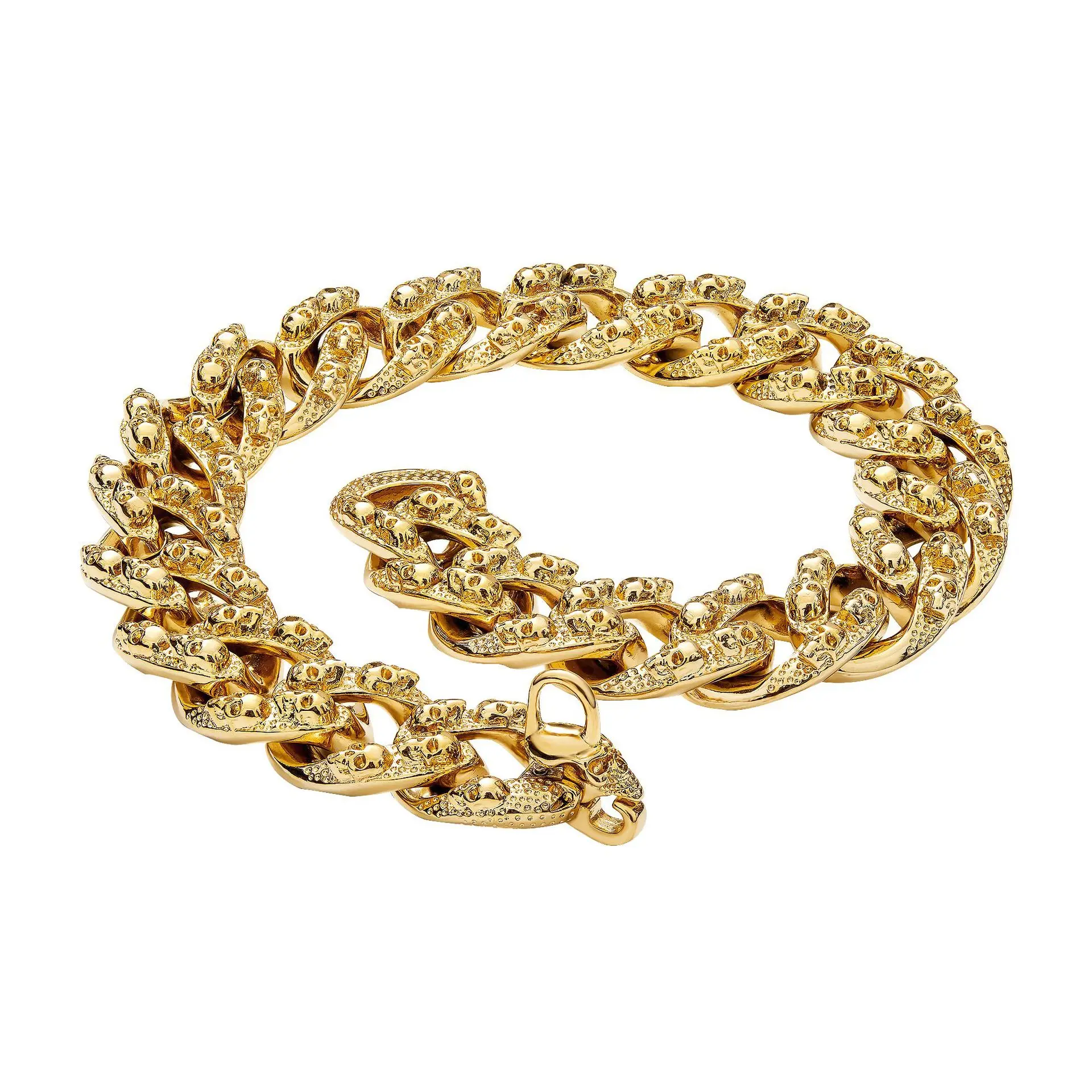 

30mm Super Big High-end Gold Color Retro Skull Pet Dog Cuban Link Chain Strong 316L Stainless Steel Metal Links Chain Training