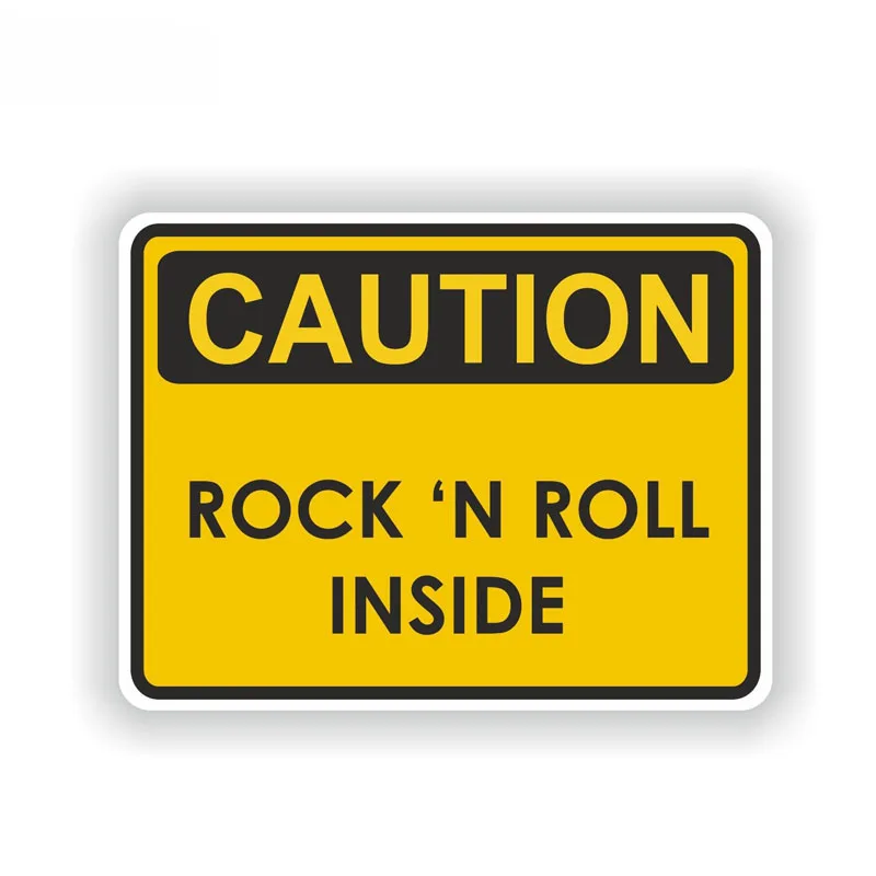 

Caution Rock N Roll Inside Warning Music Sound Heavy Car Stickers and Decal Cover Scratches Motorcycle Decoration KK 14*11cm