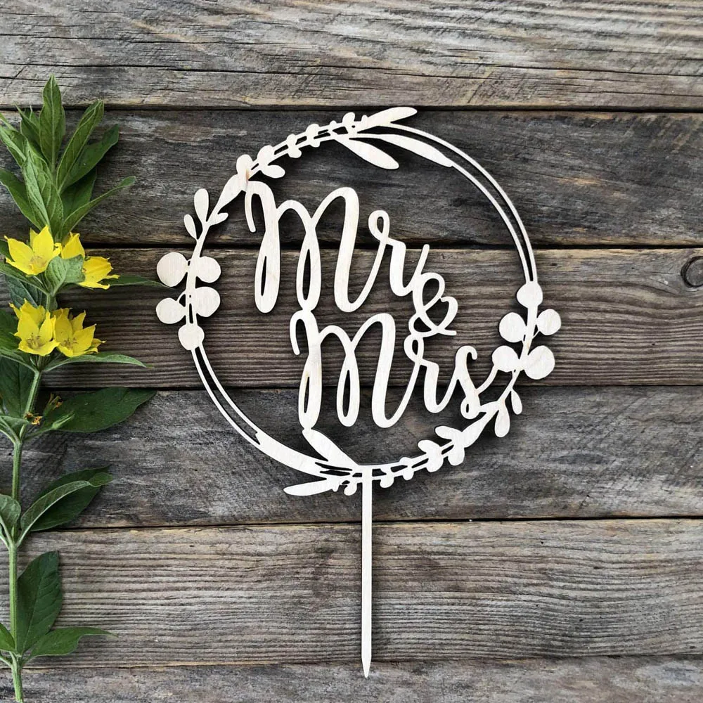 

Wooden Mr&Mrs Cake Topper Acylic Widding Cake Topper Mirror Rose Silver Gold Black Cake Decorations Supplies Engagement Gifts