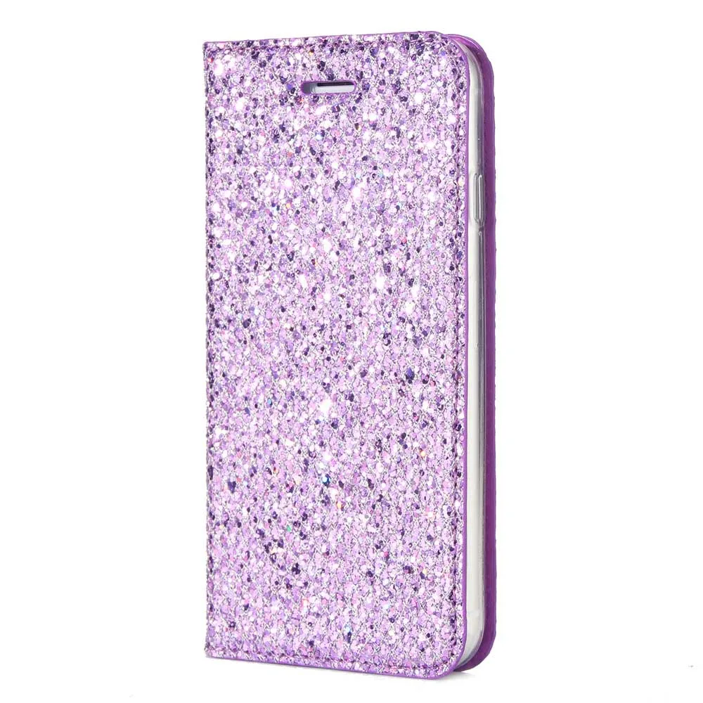 Фиолетовый Блестящий кожаный чехол-кошелек для iPhone 6, 6 S, 7, 8 Plus, X, XS, Max, XR, 11 Pro, Max, 5, 5S, 5E, задний Чехол с магнитом, держатель для карт, флип-чехол - Цвет: Фиолетовый