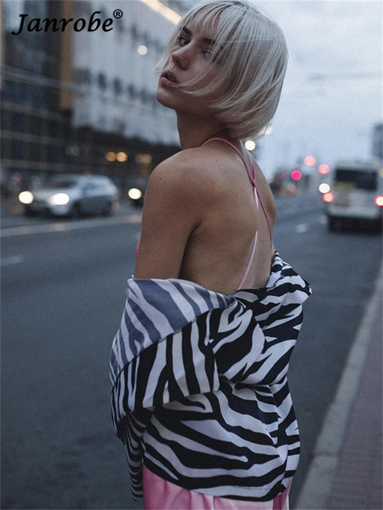 Janrobe рубашка с длинным рукавом принтом зебры Топы Женский Осенний Повседневный