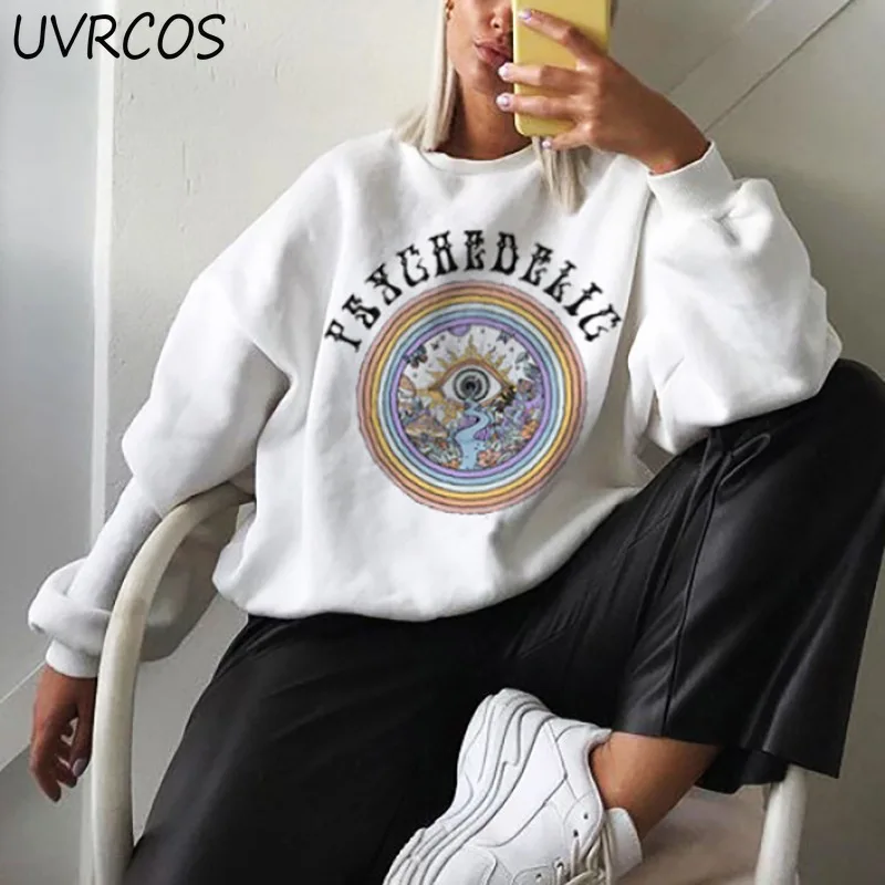 

Женский свитшот с длинным рукавом, повседневный Свободный пуловер с круглым вырезом, винтажный свитшот с принтом, 2021