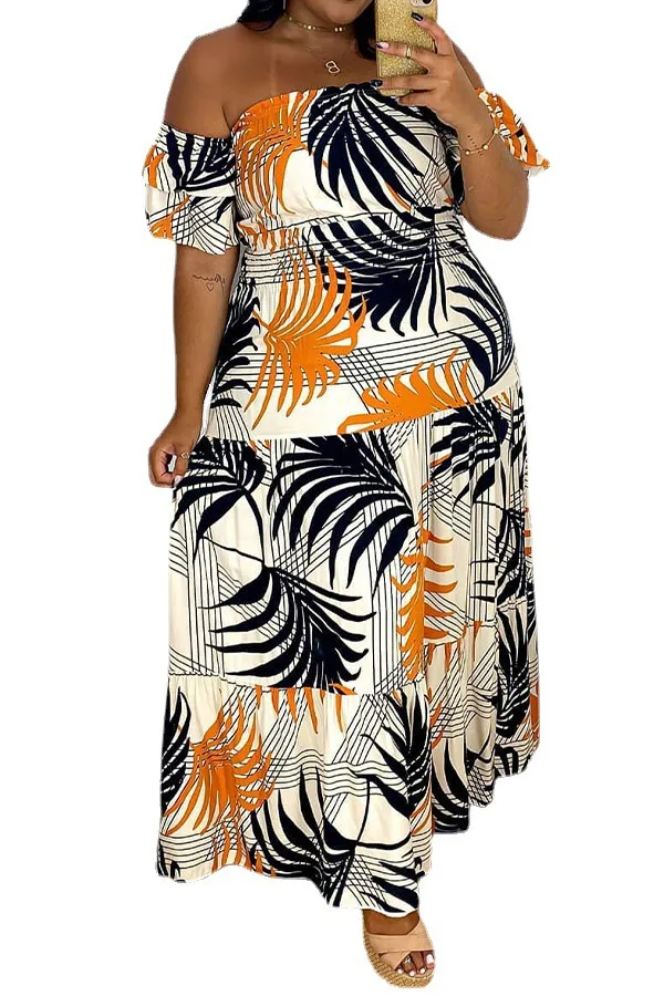 

Женское длинное платье с коротким рукавом, с принтом