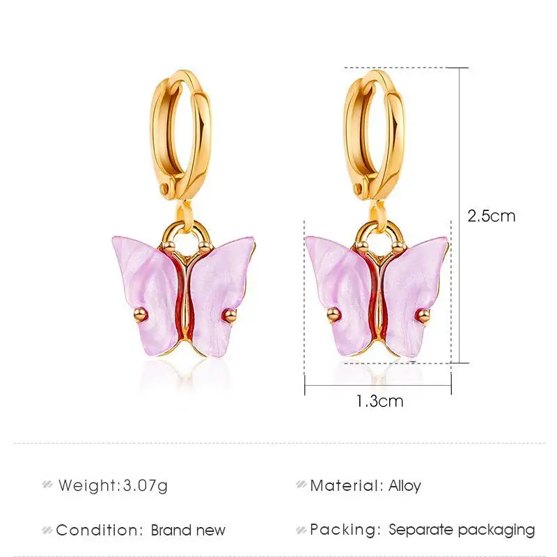 

Korean Temperament Colorful Arcylic Butterfly Earrings 2020 Summer Gold Color Metal Green Pink Butterflies Drop Earrings Jewelry