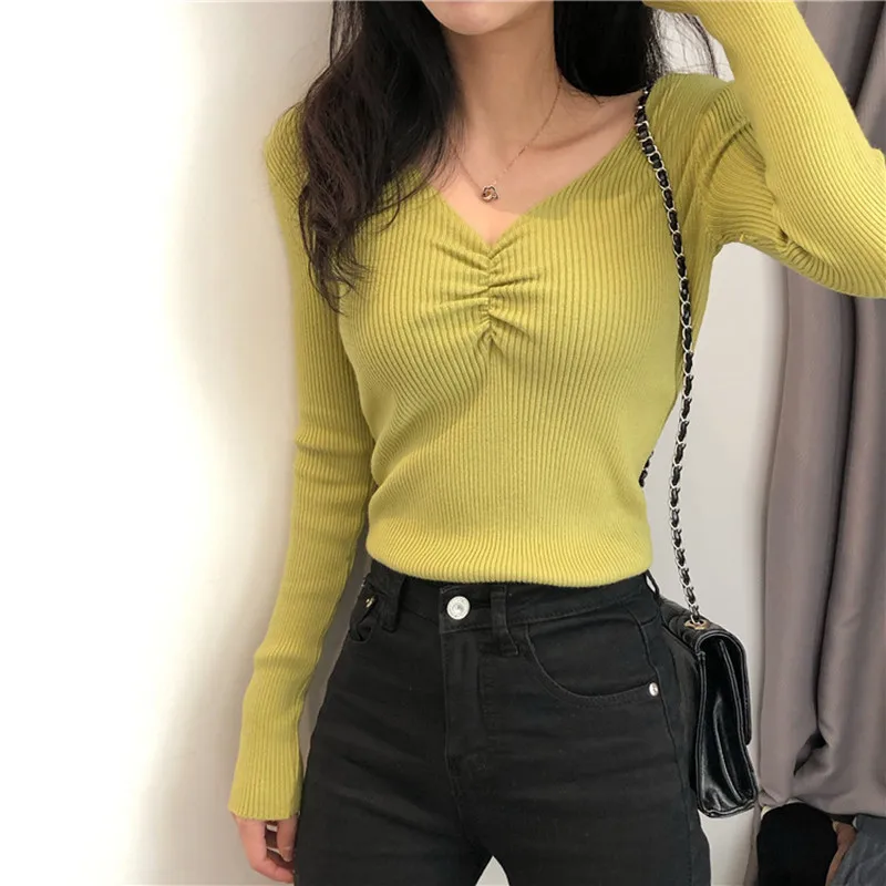 

Neophil 2021 Autumn Women Knitted Sweaters Pullover Slim Criss-Cross V Neck Long Sleeve Pull Femme Black Knit Top Jumper SW21734