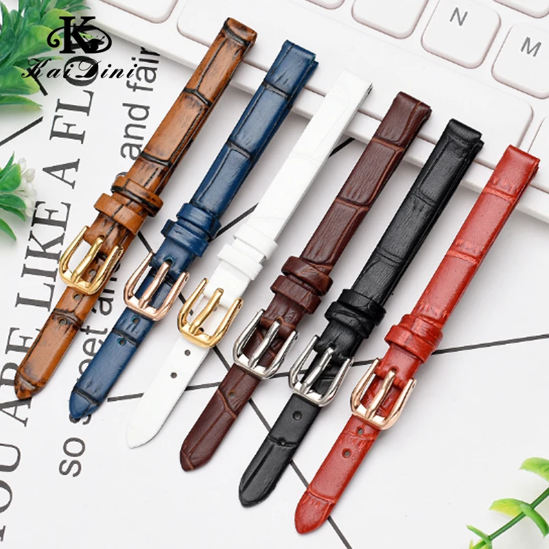 

Ремешок кожаный Аллигатор для наручных часов, универсальный маленький женский кожаный браслет для часов, красный черный ретро синий коричн...