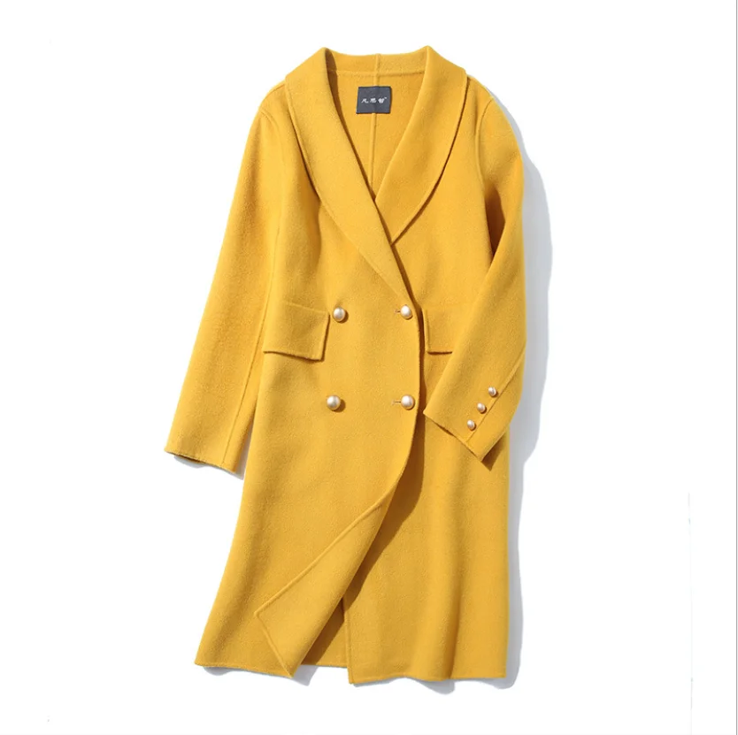 Женское длинное приталенное шерстяное пальто в новом стиле двухстороннее