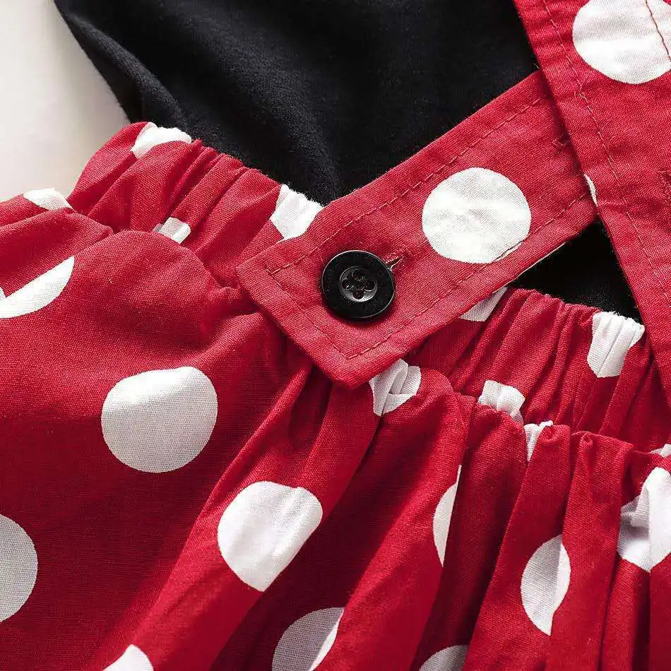 

0-3Y Summer Boutique skirt suit Pretty Infant Kids Baby Girls Clothes Sets Black T-Shirts Tops+Dot Print Red Dress