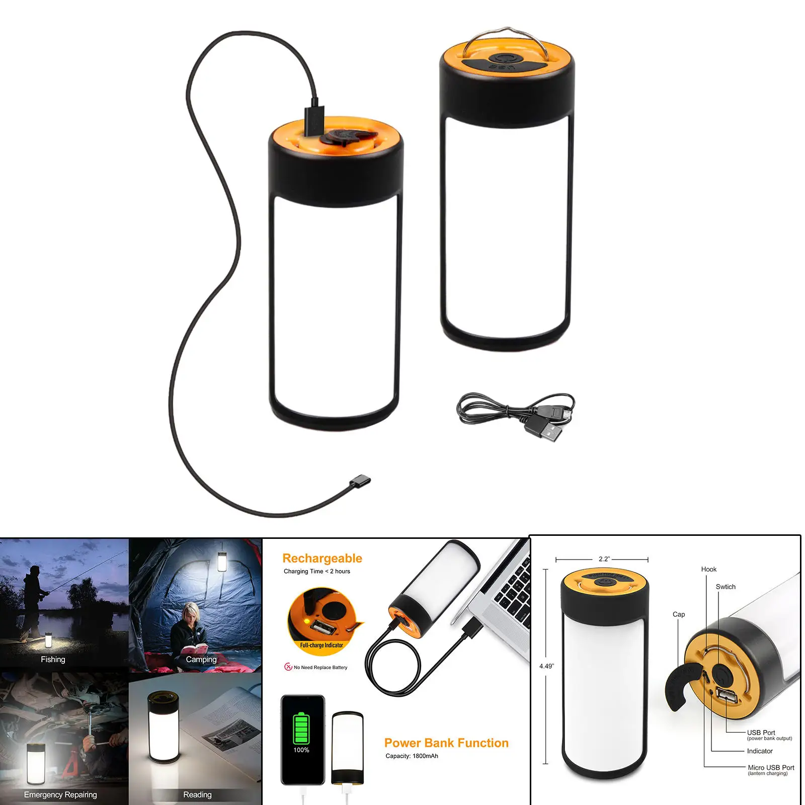 

Portable Travel LED Camping Lamp USB Garden Rchargeable Lantern Super Bright Collapsible Emergency Lights for Garage