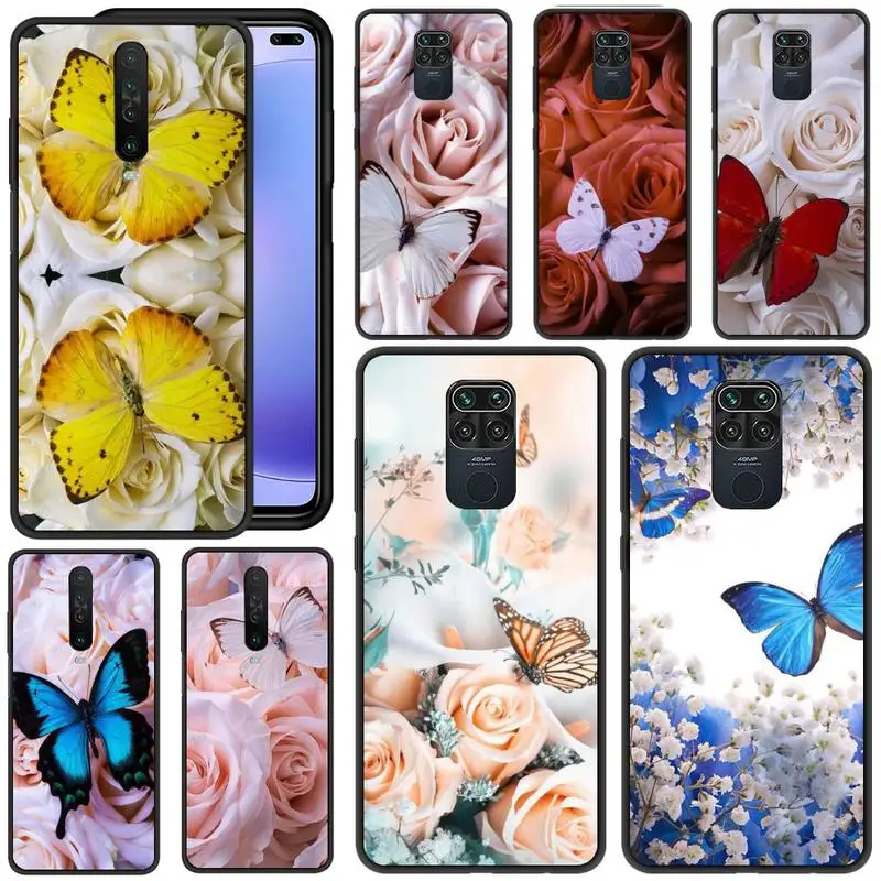 

butterfly on roses flower Phone Case For Redmi 5 6 Plus K 7 8 9 20 30 X A Pro Note 4 5 6 7 8 9 S X A Phone Cover Coque