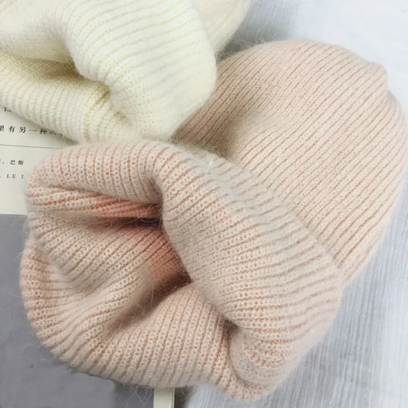 

2020 Winter Hat for Women Rabbit Fur Knitted Cap Outdoor Ski Skullies Beanies Thick Warm Vogue Ladies Female Girls Beanie Hat