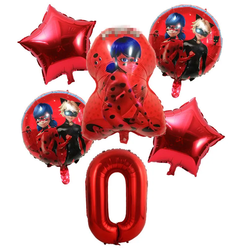 Balloons-10-6pcs 6 шт./компл. из мультфильма, популярная яркая детская одежда с рисунком "Божья коровка" Фольга воздушные шары День рождения украшения божья коровка гелиевый Майларовый и 32 дюймов шара с цифрой - Цвет: Balloons-10-6pcs