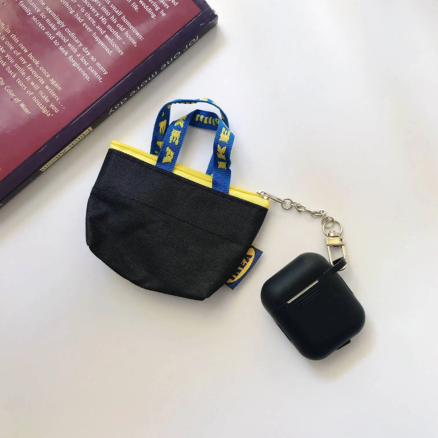 case with bag B2 Чехол для Airpods, роскошный, для хранения, беспроводной, для наушников, силиконовый чехол, милый, мини, для iPhone, USB кабель, аксессуары, сумка для хранения - Цвет: case with bag B2