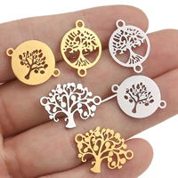 10pcs stainless steel life of tree charms high polished fit bracelet connector necklace for diy handmade jewelry making supplies
