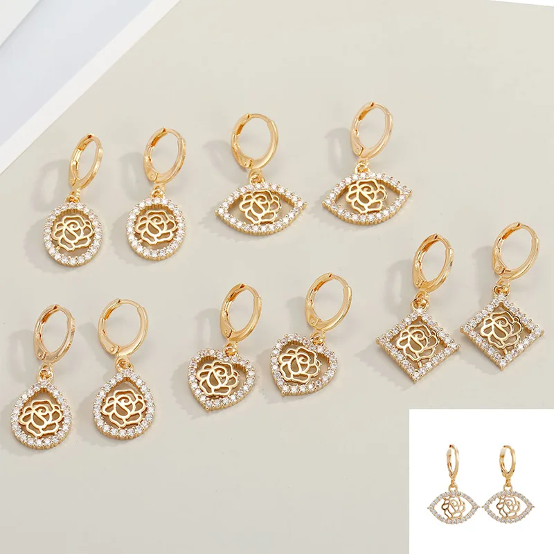 

New Evil Eyes Hollow Rose Earrings for Women's Inlaid Zircon Vintage Punk Bohemian Geometry Ear Pendant Jewelry Accessories