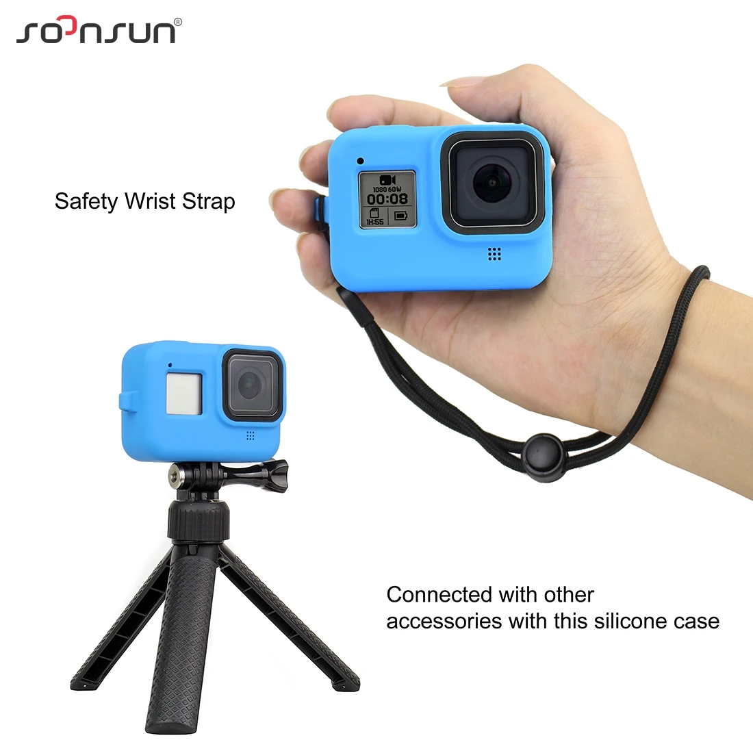 Мягкий силиконовый защитный чехол SOONSUN + ремешок на запястье для GoPro Hero 8 HERO8 Black Go Pro