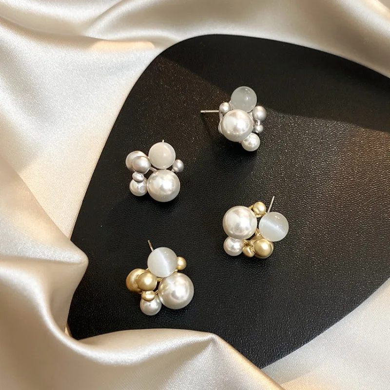 2021 простой: золото серебро Цвет имитация жемчуга геометрические серьги гвоздики